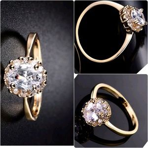 18k Yellow Gold Filled Signet Oval Sapphire Crysta